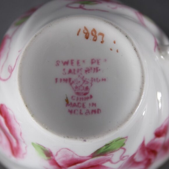 Salisbury Tea Cup With Saucer Sweet Pea White Pink Floral Bone China Tea Cup - Picture 8 of 12